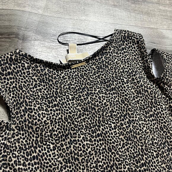 MICHAEL Michael Kors Short Sleeve Cold Shoulder Mini Dress Leopard Size XS - Picture 4 of 7
